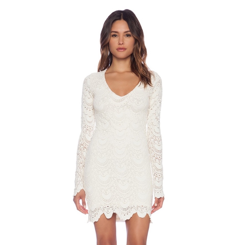 Nightcap Spanish Lace Deep V Dress Ivory